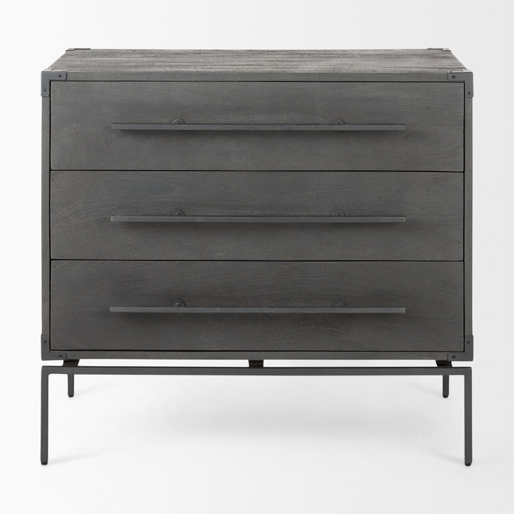 Ward 34L x 18W Brown Wood and Iron 3 Drawer Accent Cabinet Decor Mercana