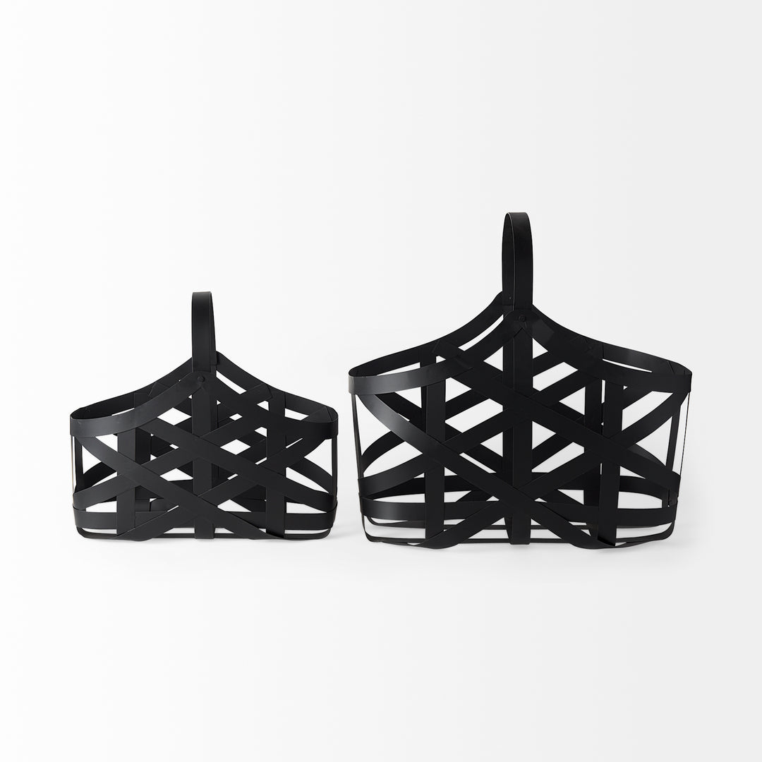 Tyrell (Set of 2) 23L x 11W; 18L x 8W Black Iron Metal Baskets Decor Mercana