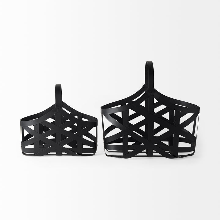 Tyrell (Set of 2) 23L x 11W; 18L x 8W Black Iron Metal Baskets Decor Mercana