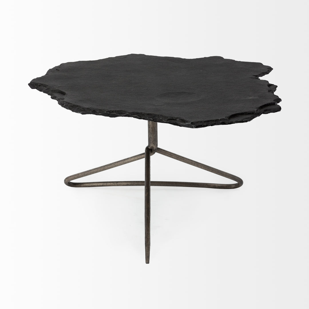 Pinera 37"x33" Black Slate With Iron Base Coffee Table Living Room Mercana