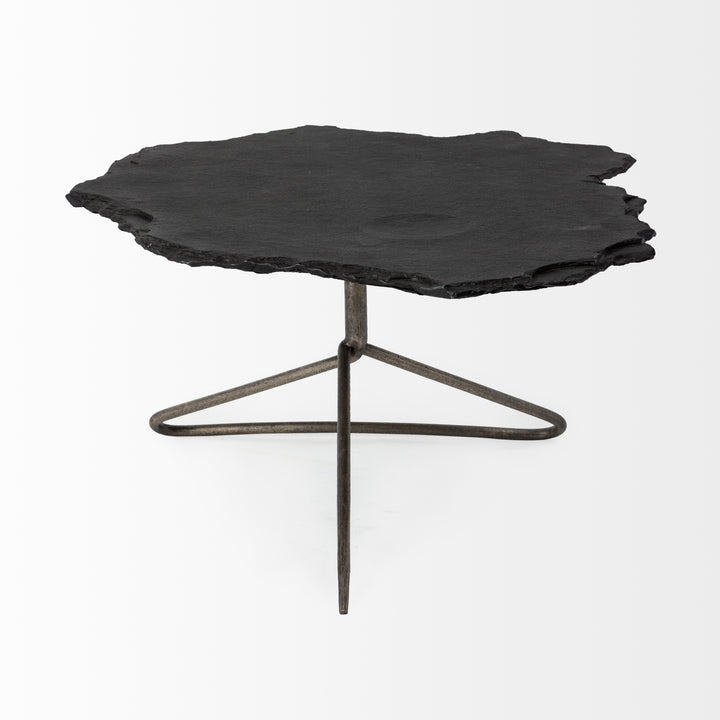 Pinera 37"x33" Black Slate With Iron Base Coffee Table Living Room Mercana