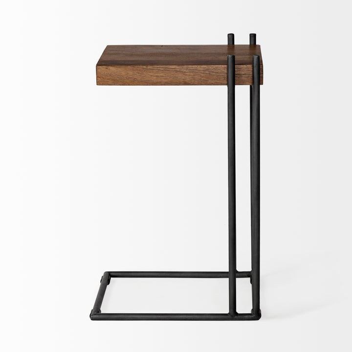 Maddox Medium Brown Wood w/ Black Metal C-shaped End/Side Table Living Room Mercana