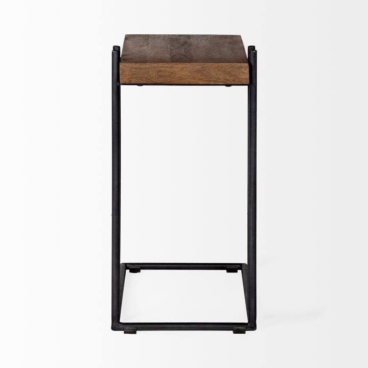 Maddox Medium Brown Wood w/ Black Metal C-shaped End/Side Table Living Room Mercana