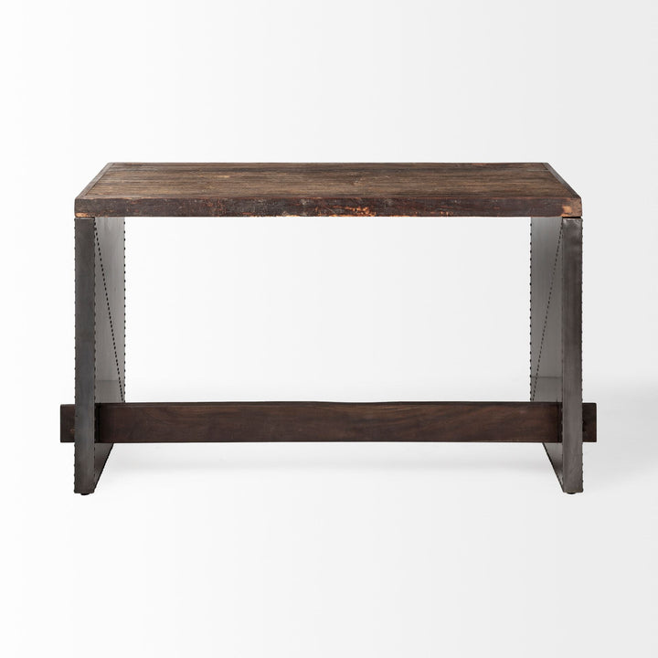 Orwell 52L x 28W Brown Wood Top Metal Cladded Frame Office Desk Home Office Mercana