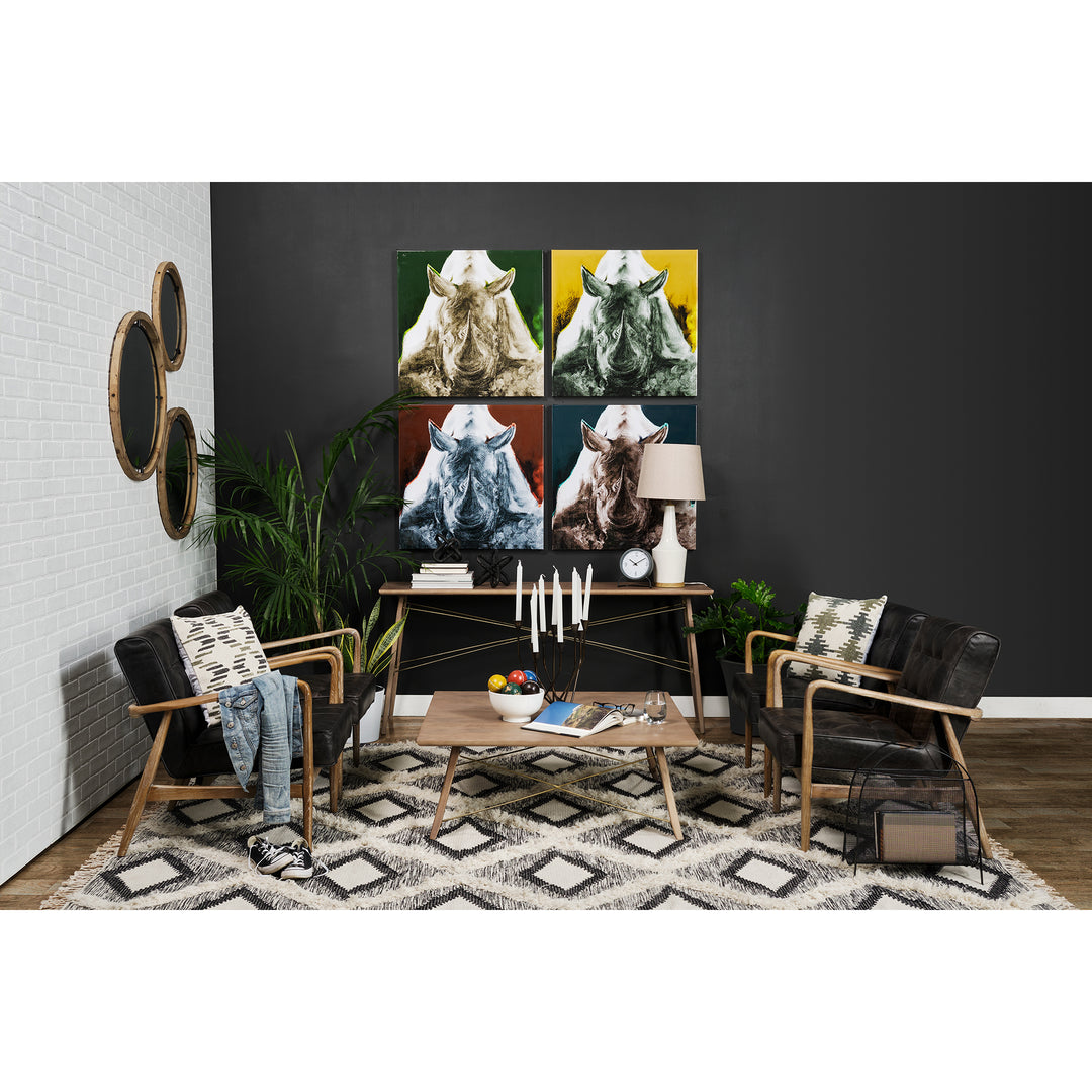 Phineas Black Leather W/ Brown Wooden Frame Accent Chair Living Room Mercana