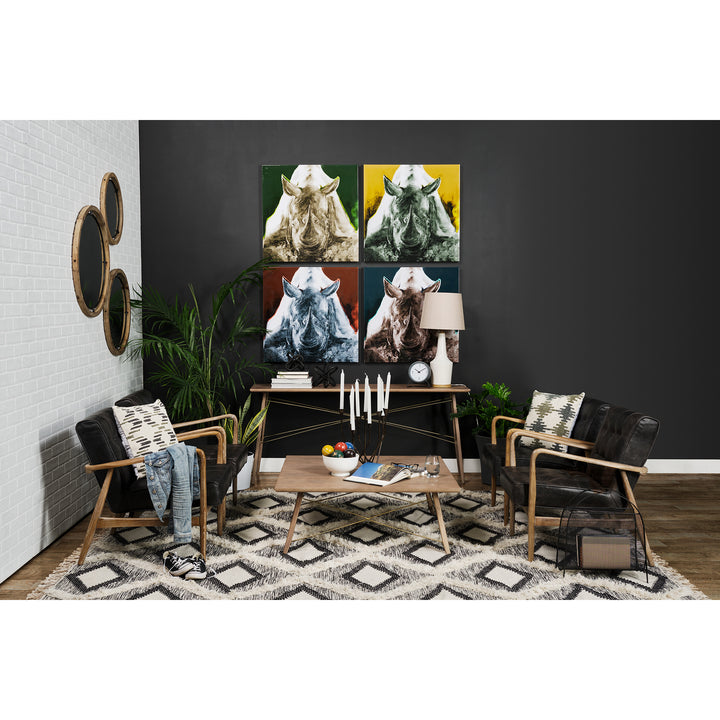 Phineas Black Leather W/ Brown Wooden Frame Accent Chair Living Room Mercana