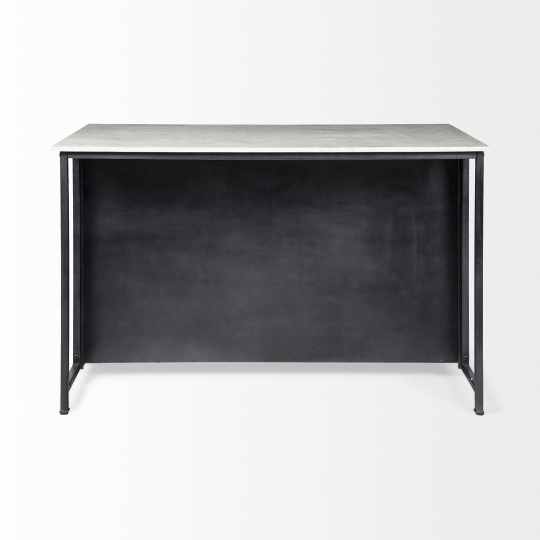 Fieri Solid Iron Black Body White Marble Top Four Drawer Kitchen Island Dining Room Mercana
