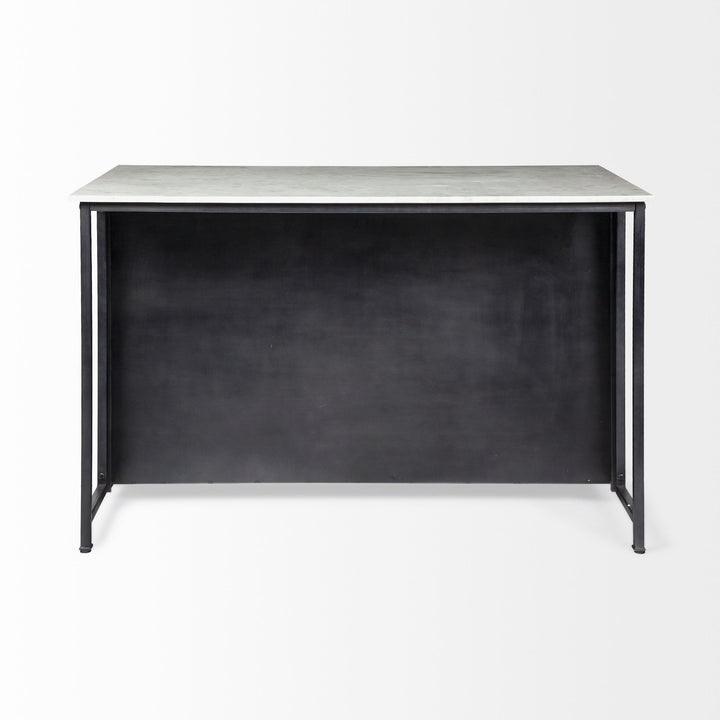 Fieri Solid Iron Black Body White Marble Top Four Drawer Kitchen Island Dining Room Mercana