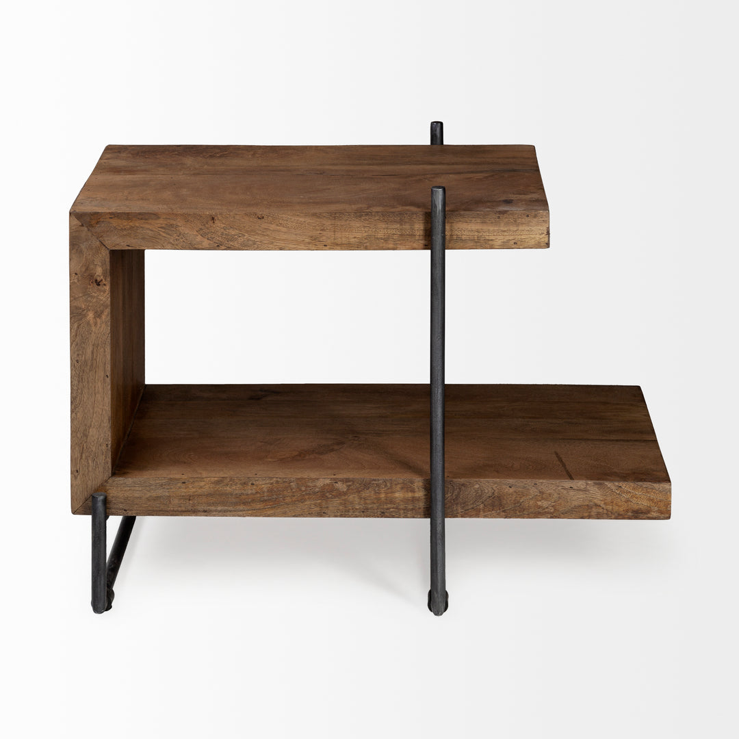 Maddox Medium Brown Wood w/ Black Metal U-shaped End/Side Table Living Room Mercana