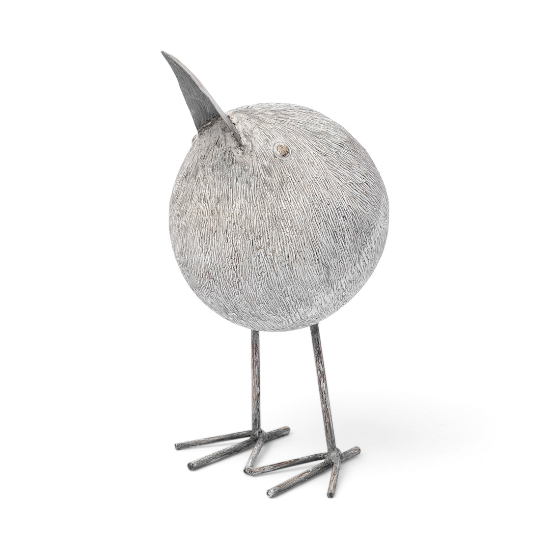 Snipe I 6L x 6W Off-White Resin Bird Ornament W/ Metal Feet Decor Mercana