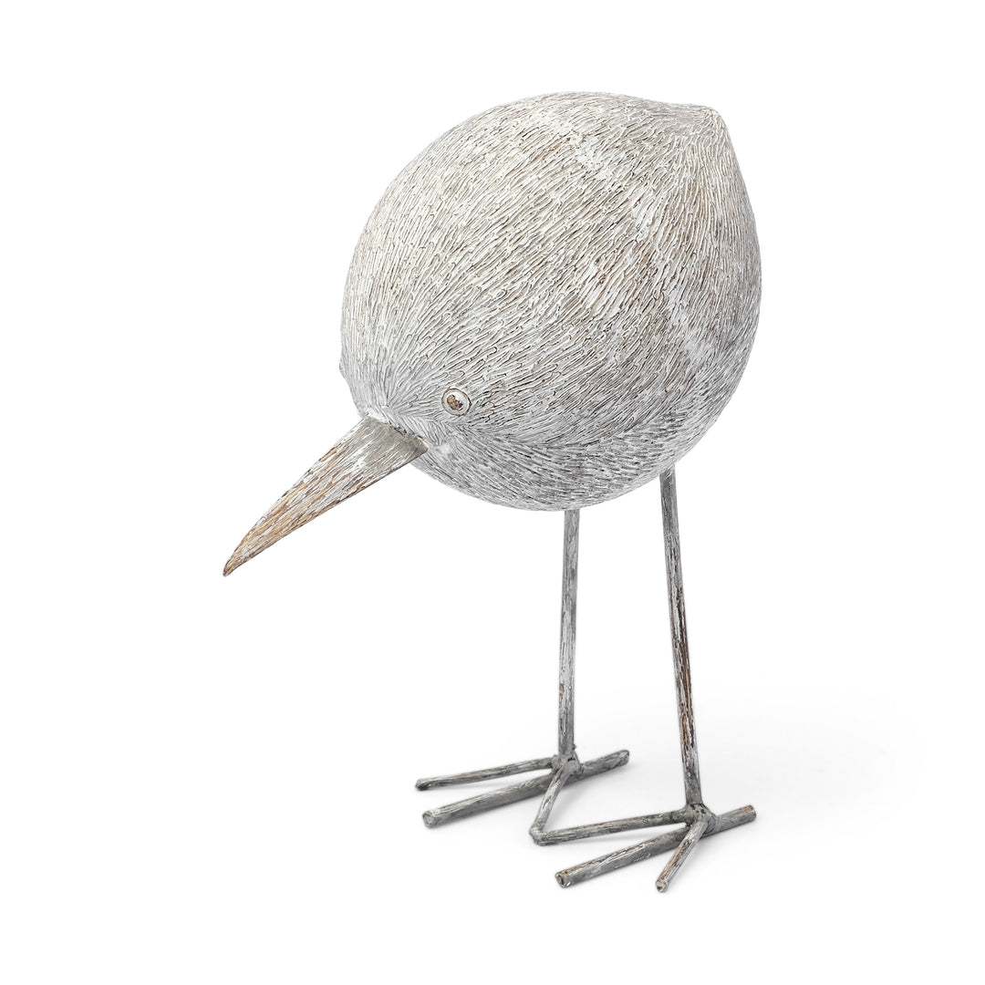 Snipe II 6L x 6W Off-White Resin Bird Ornament W/ Metal Feet Decor Mercana
