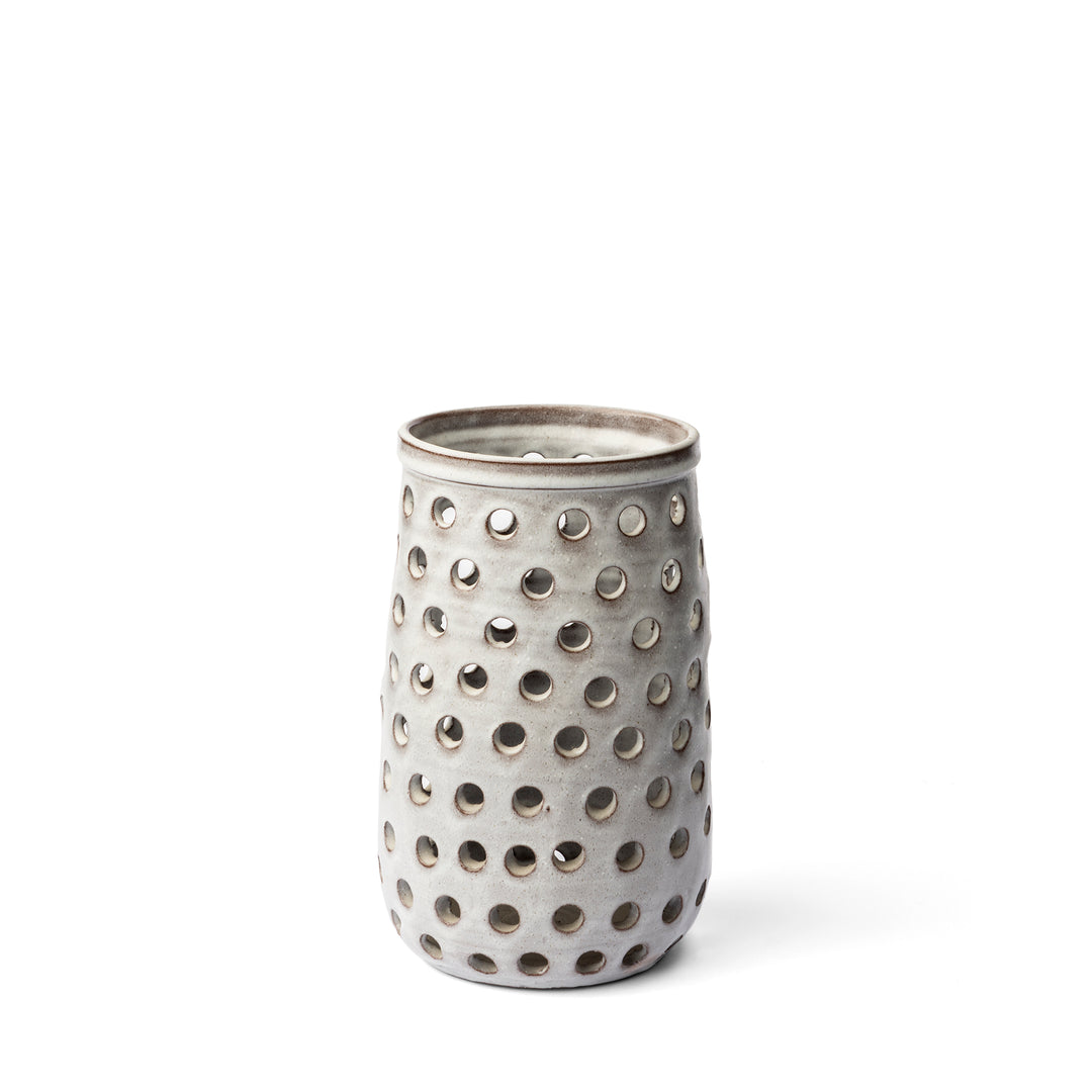 Canasta Small Rustic White Ceramic Cylindrical Vase Decor Mercana