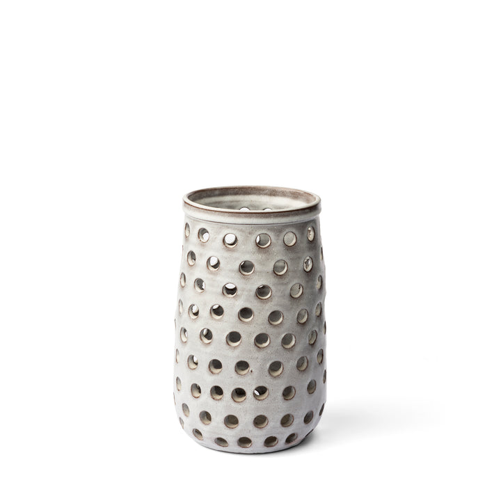 Canasta Small Rustic White Ceramic Cylindrical Vase Decor Mercana