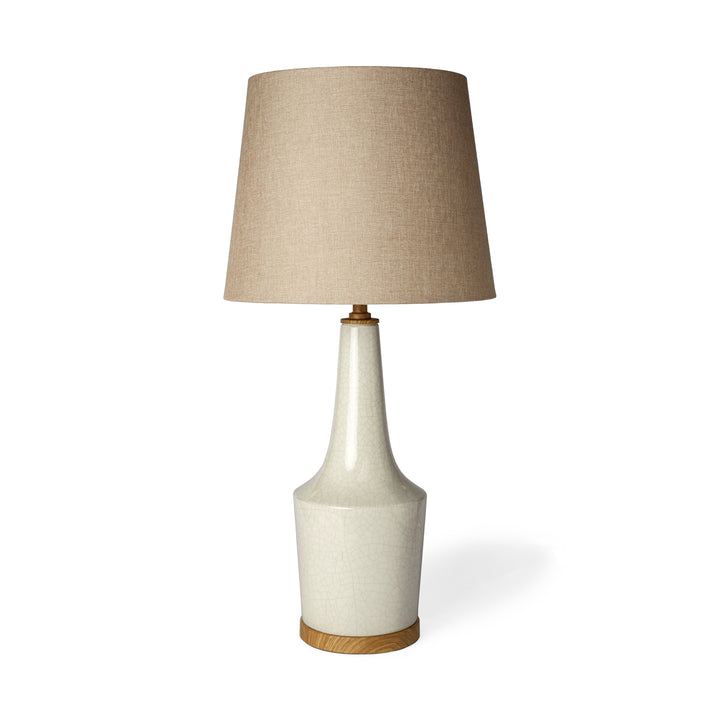 Rebecca (28.5"H) White Crackled Ceramic Base Wood Accent Table Lamp Decor Mercana