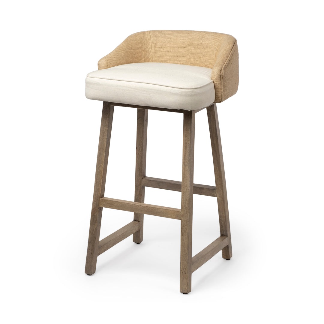 Monmouth 30.5" Seat Height Cream/Beige Fabric Seat Brown Wood Frame Bar Stool Dining Room Mercana