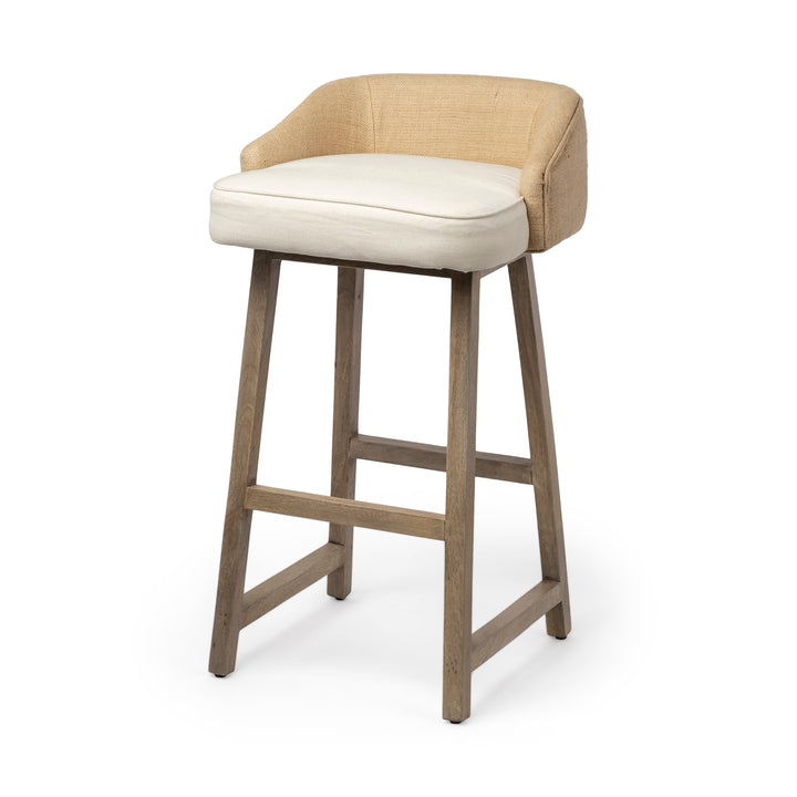 Monmouth 30.5" Seat Height Cream/Beige Fabric Seat Brown Wood Frame Bar Stool Dining Room Mercana