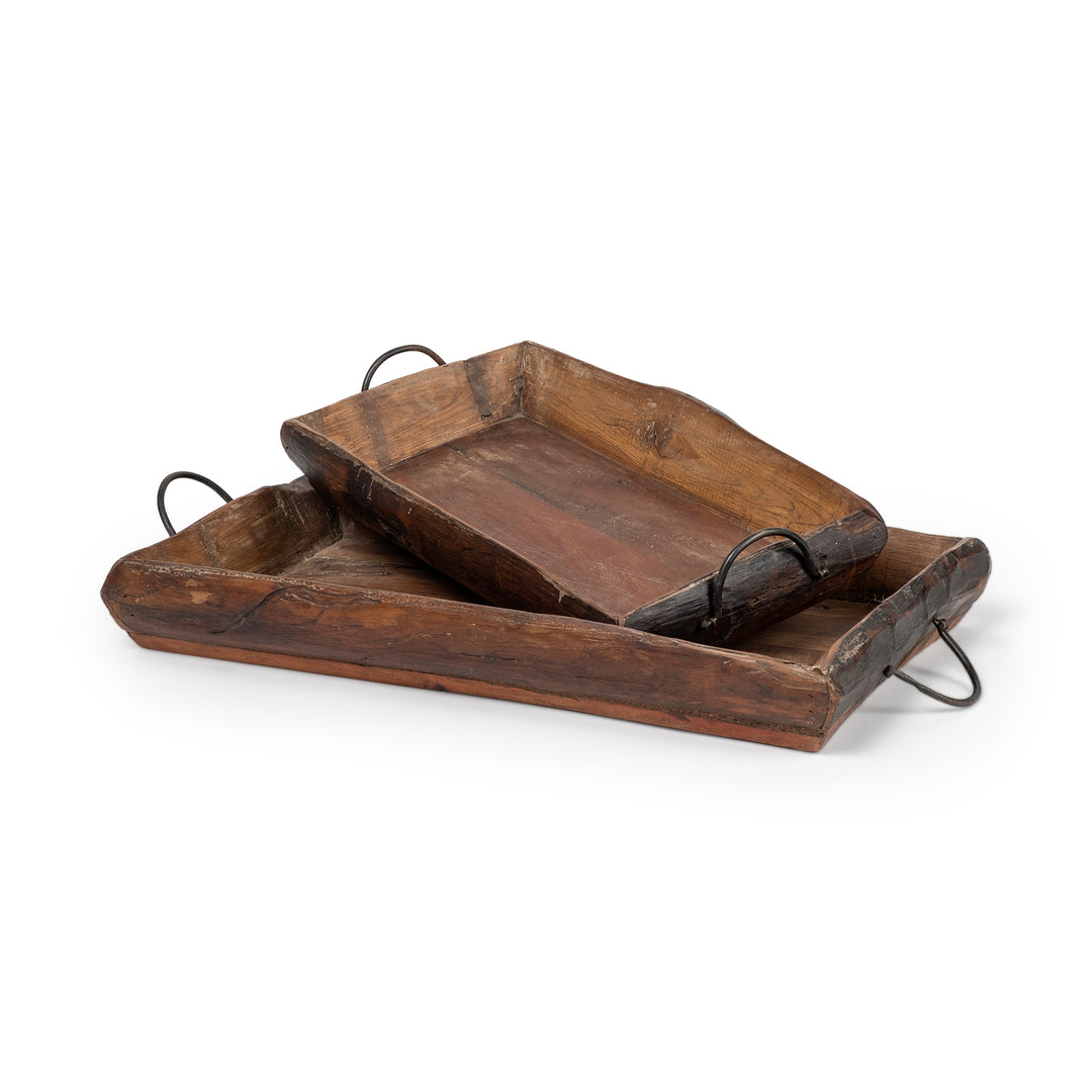 Durone (Set of 2) Brown Wooden Live Edge Serving Trays Decor Mercana