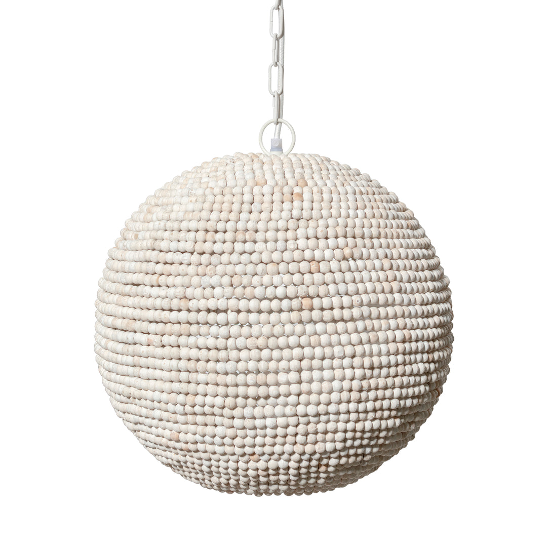 Theta 15.5x14.5 White-Washed Wood Beaded Pendant Light Decor Mercana