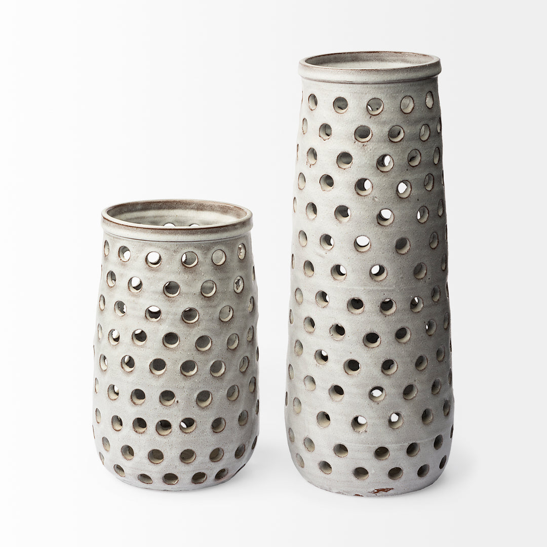 Canasta Small Rustic White Ceramic Cylindrical Vase Decor Mercana