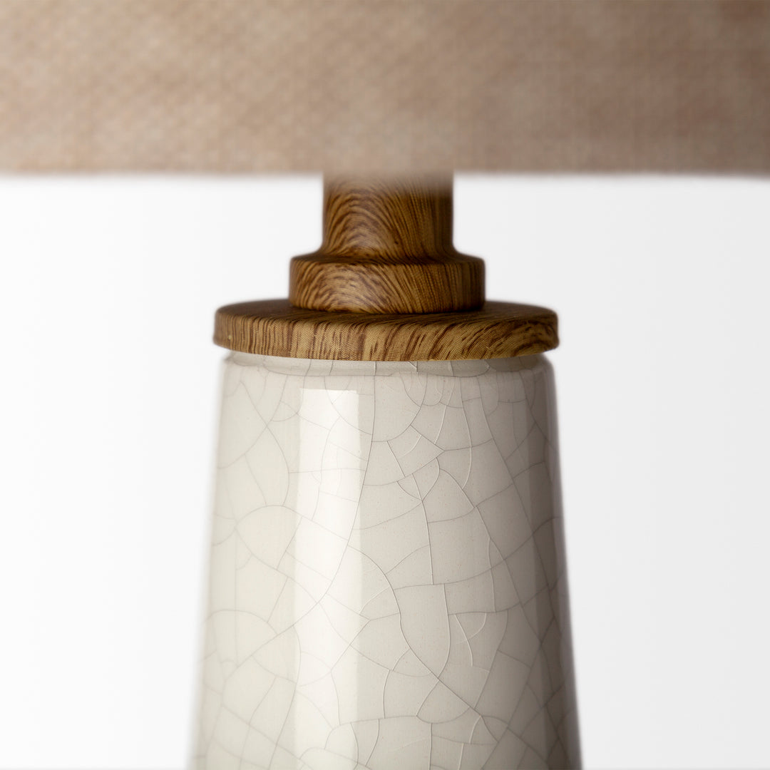 Rebecca (28.5"H) White Crackled Ceramic Base Wood Accent Table Lamp Decor Mercana