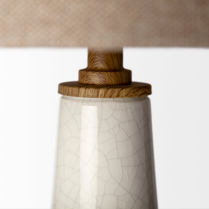 Rebecca (28.5"H) White Crackled Ceramic Base Wood Accent Table Lamp Decor Mercana