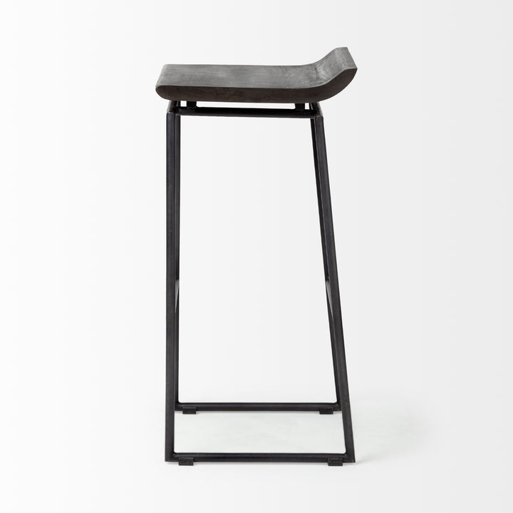 Givens 30.25"H Seat Height Black Wood Seat Black Metal Base Stool Dining Room Mercana