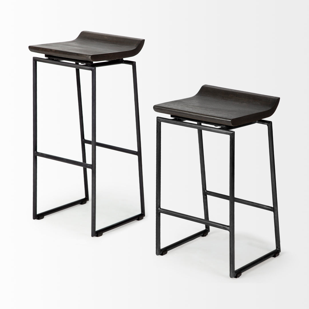 Givens 30.25"H Seat Height Black Wood Seat Black Metal Base Stool Dining Room Mercana