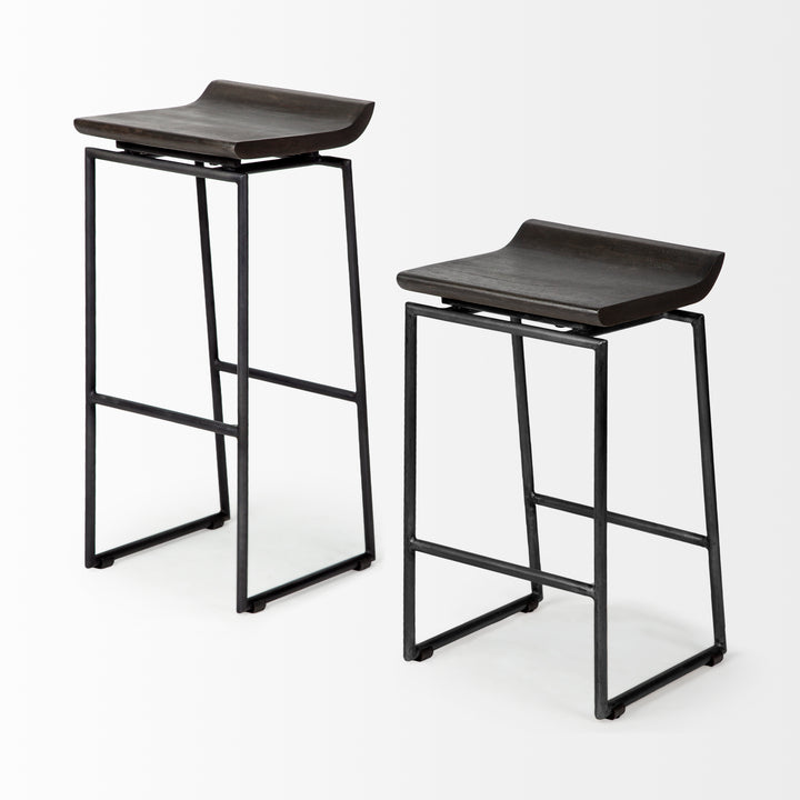Givens 30.25"H Seat Height Black Wood Seat Black Metal Base Stool Dining Room Mercana
