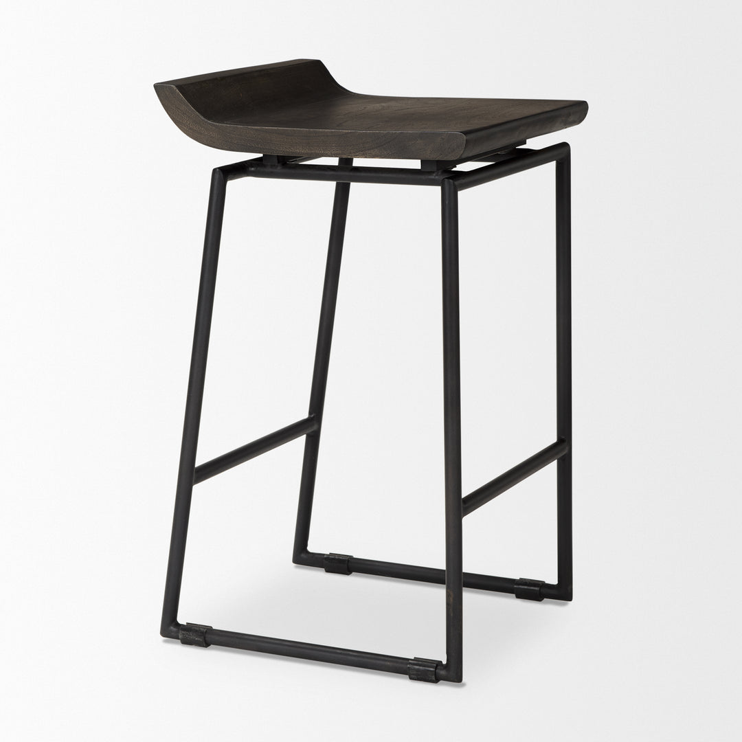 Givens 24.25"H Seat Height Black Wood Seat Black Frame Stool Dining Room Mercana