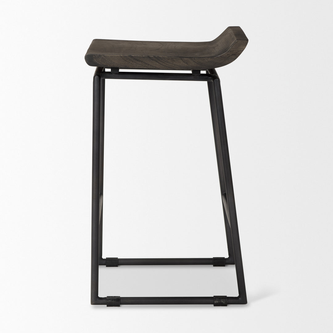 Givens 24.25"H Seat Height Black Wood Seat Black Frame Stool Dining Room Mercana