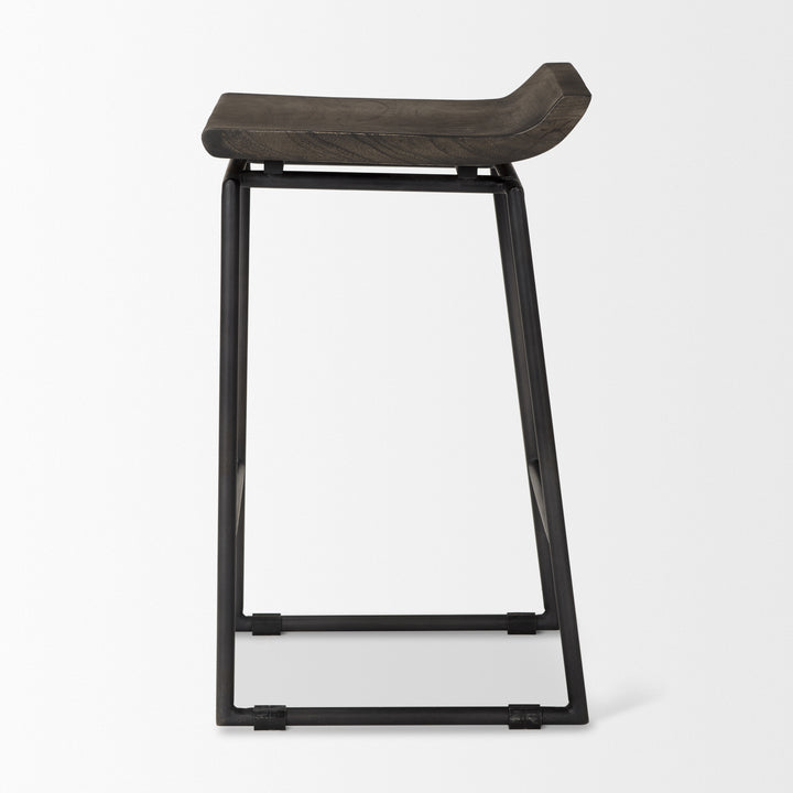 Givens 24.25"H Seat Height Black Wood Seat Black Frame Stool Dining Room Mercana