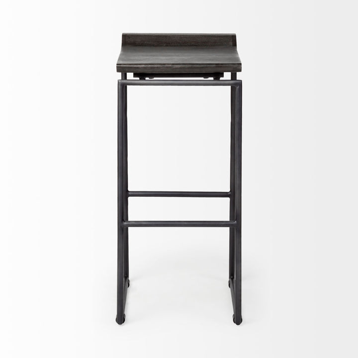 Givens 30.25"H Seat Height Black Wood Seat Black Metal Base Stool Dining Room Mercana
