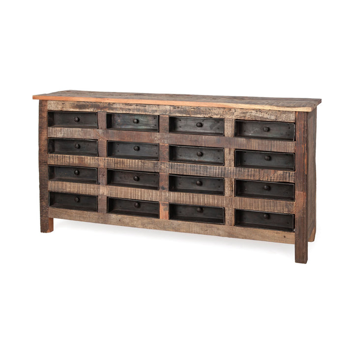 Wilton I 63x16 Reclaimed Wood and Metal 16 Drawer Sideboard Dining Room Mercana