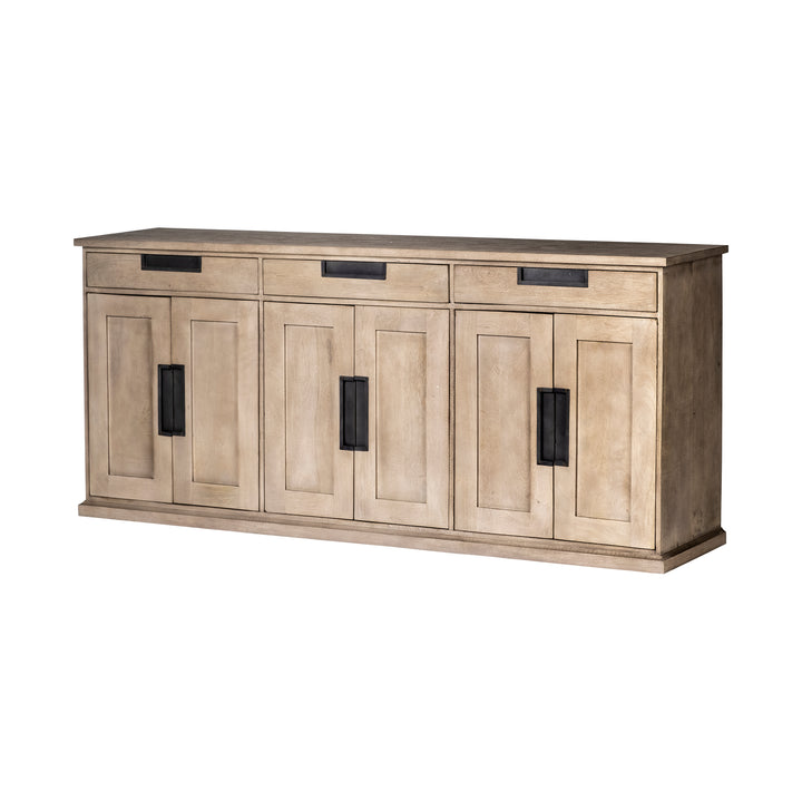 Braxton III 81.5x18.5 Natural Brown Solid Wood 3 Drawer 6 Door Sideboard Dining Room Mercana