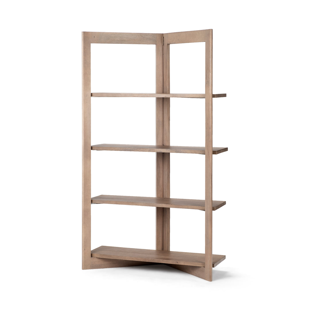 Turnbull I Light Brown Wood Four Shelf Shelving Unit Living Room Mercana