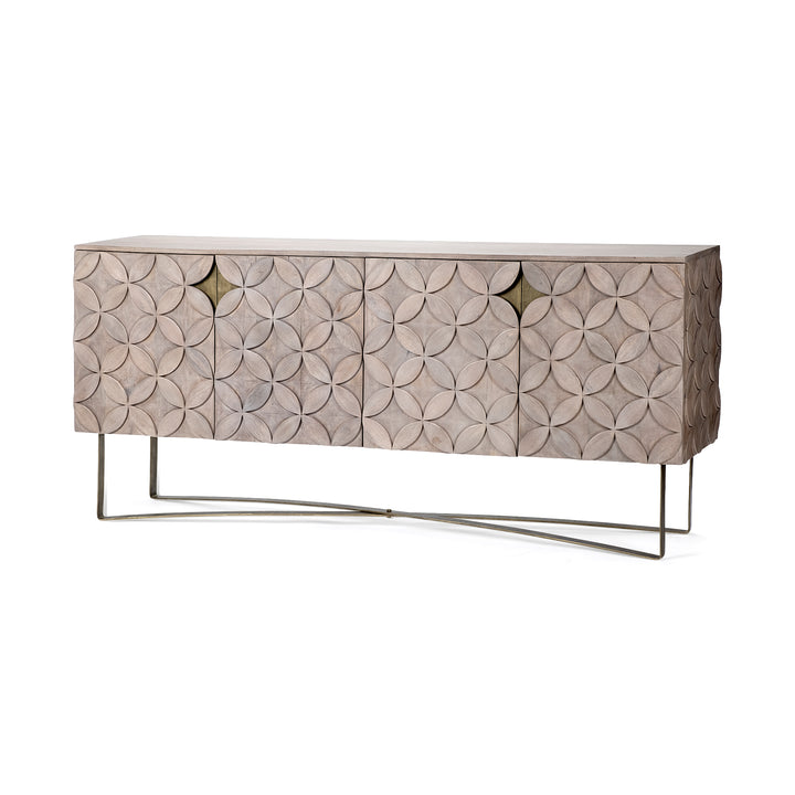 Excelsior I (72x18.3) Solid Wood Gold Metal Base 4 Cabinet Door SideBoard Dining Room Mercana