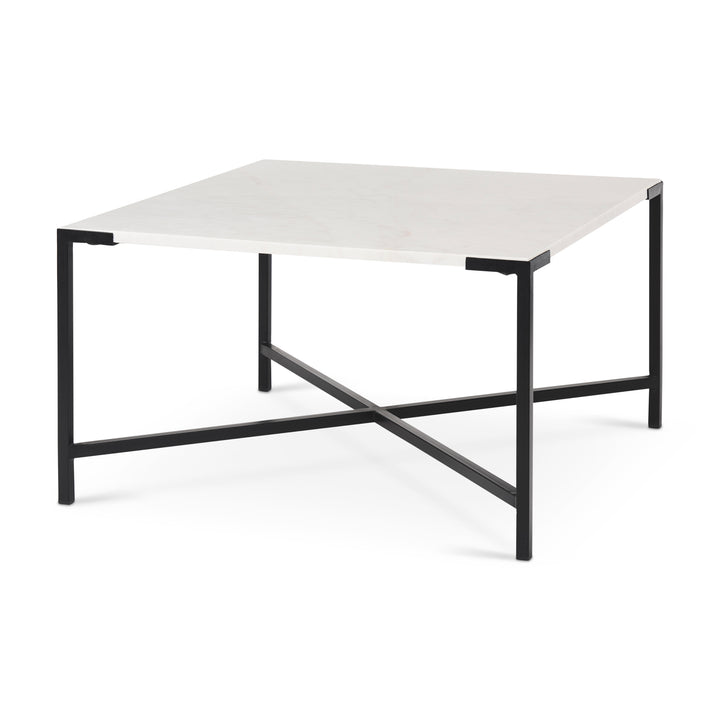 Lucas 30x30 White Marble Top Black Metal Base Coffee Table Living Room Mercana