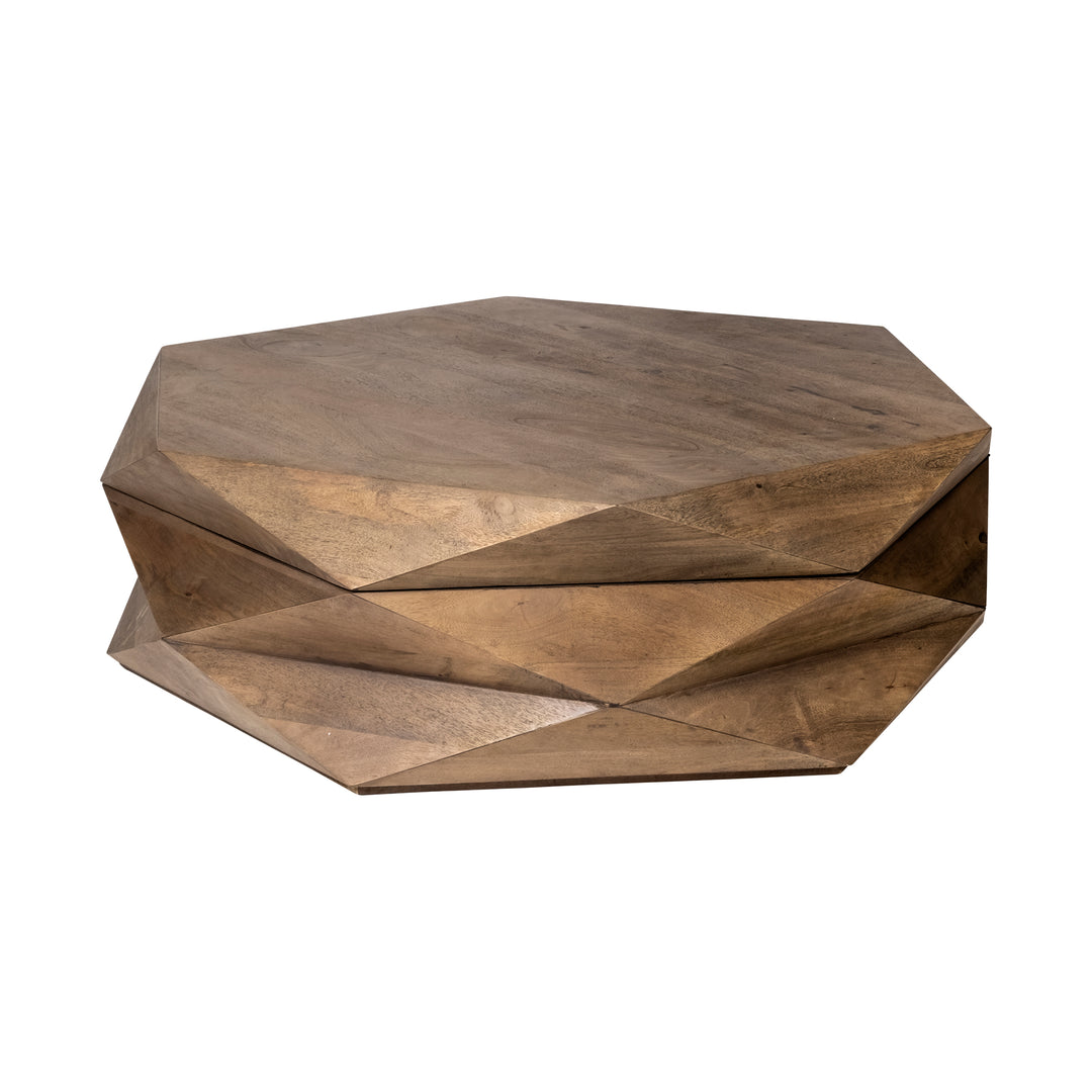 Arreto Hexagonal Hinged Solid Wood Top and Base Coffee Table Living Room Mercana