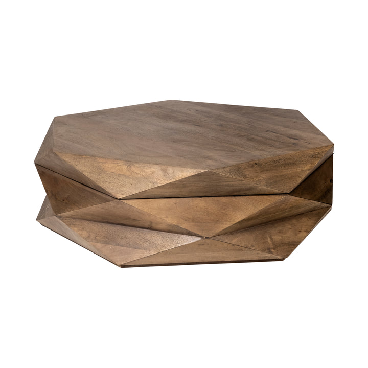 Arreto Hexagonal Hinged Solid Wood Top and Base Coffee Table Living Room Mercana