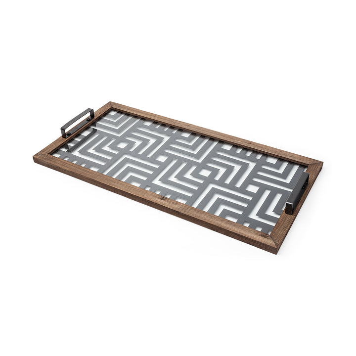 Fantuz 32L x 16W Gray Metal, Wood and Glass Serving Tray Decor Mercana