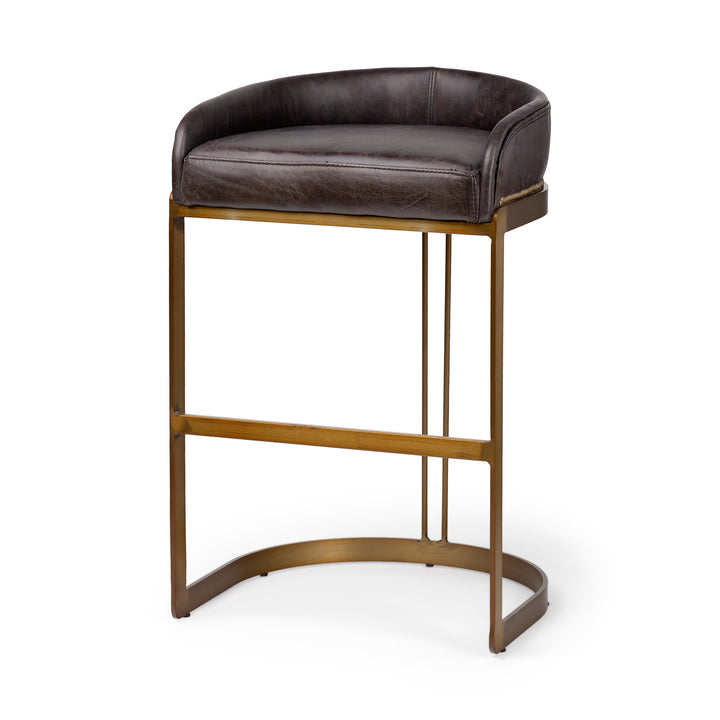 Hollyfield II Black Leather Seat Gold Metal Base Bar Stool Dining Room Mercana