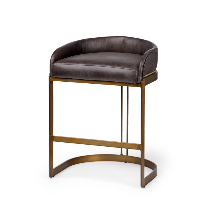 Hollyfield II Black Leather Seat Gold Metal Base Counter Stool Dining Room Mercana