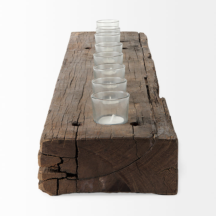 Lakara Reclaimed Wood Eight Tealight Table Candle Holder Decor Mercana