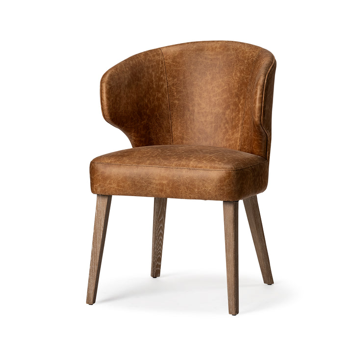 Niles Brown Faux Leather Seat W/Brown Wooden Legs Wingback Dining Chair Dining Room Mercana