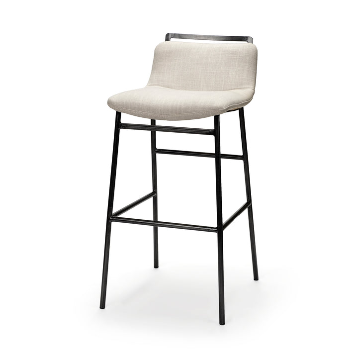 Kavalan 37.5" Total Height Beige Upholstered Seat Gray Metal Frame Bar Stool Dining Room Mercana