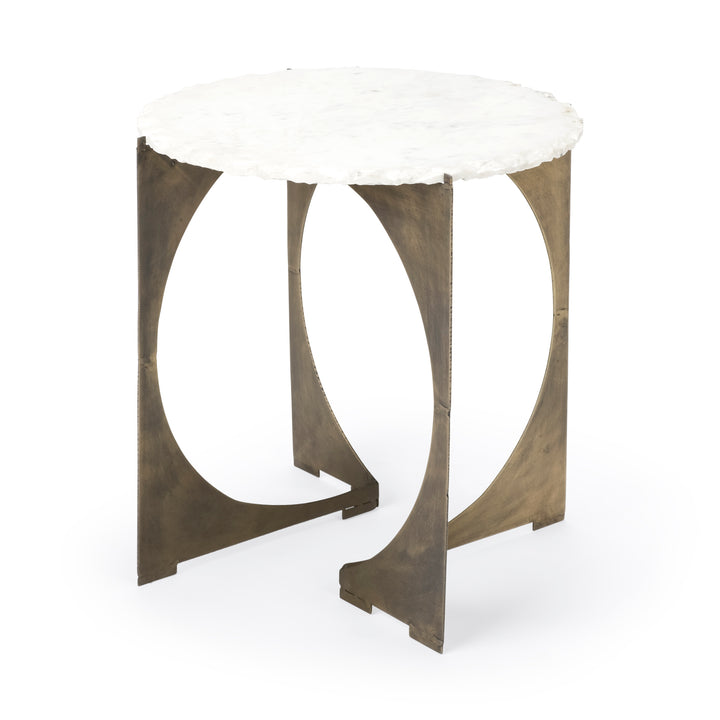Reinhold II Round Live-Edge Marble Top and Gold Metal Base Side/End Table Living Room Mercana