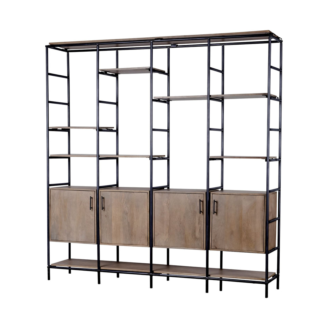 Darius Medium Brown Wood and Metal Multi-Shelf Shelving Unit Living Room Mercana