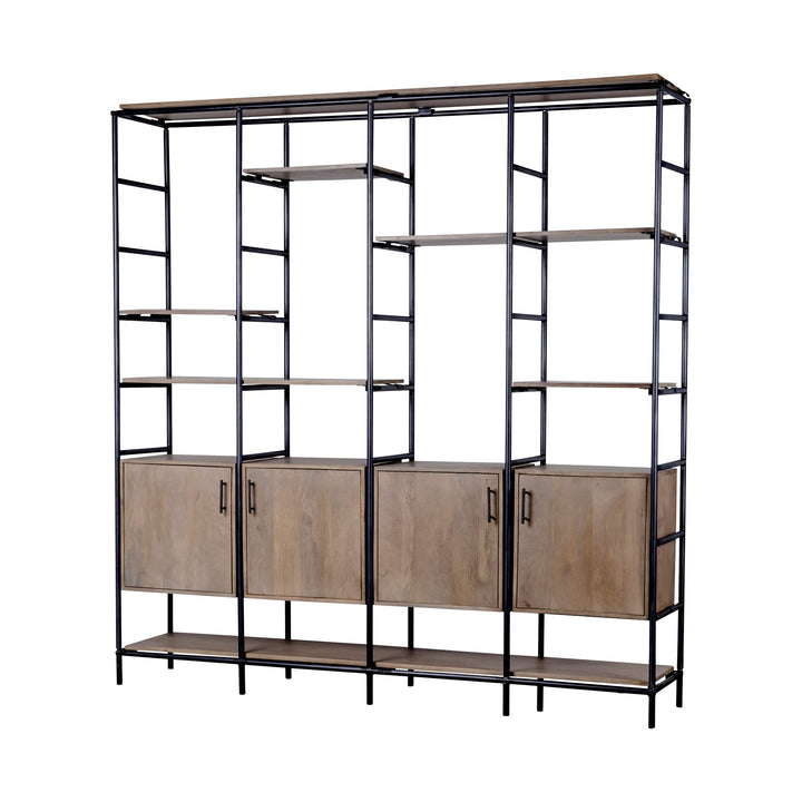 Darius Medium Brown Wood and Metal Multi-Shelf Shelving Unit Living Room Mercana