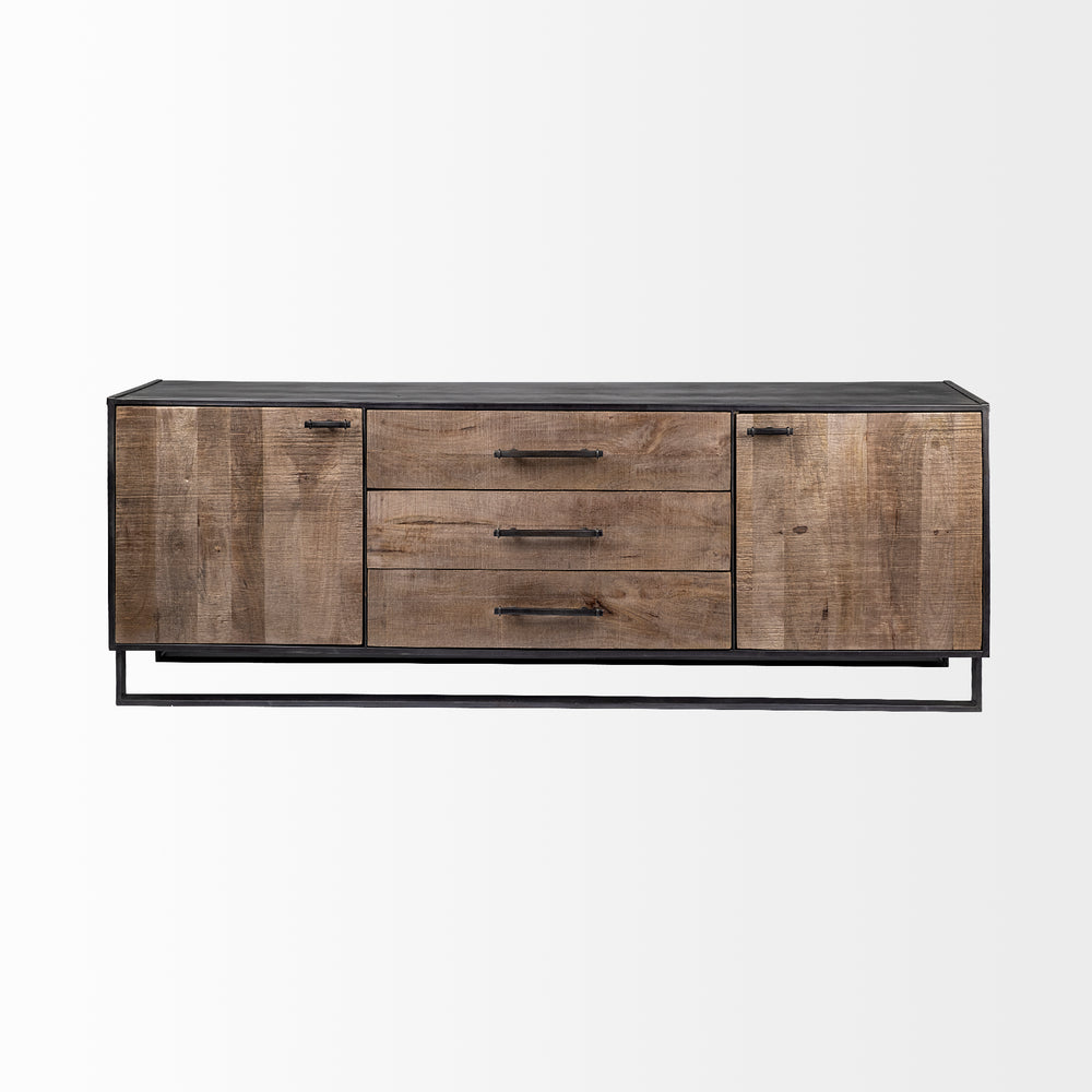 Alvin 82x20 Brown Solid Wood With Black Metal Frame 3 Drawer 2 Cabinet Door Sideboard Bedroom Mercana