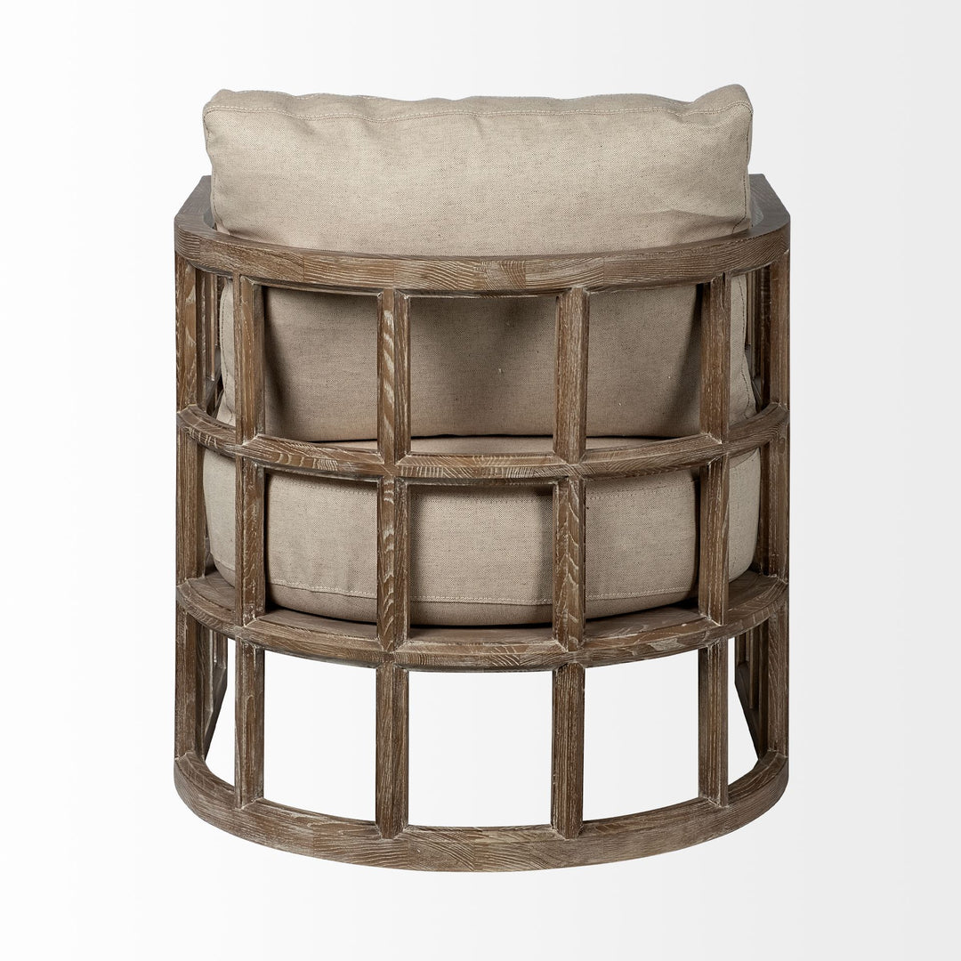 Skylar II Tan Fabric Covered Cushioned Demi-Lune Wooden Frame Accent Chair Living Room Mercana